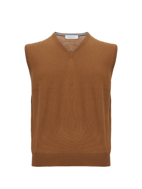 Gran Sasso Brown Wool V-Neck Vest