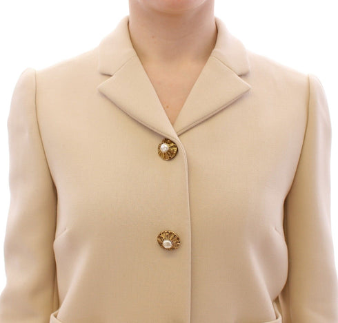 Dolce & Gabbana Beige Wool Pearl Button Jacket Blazer Coat