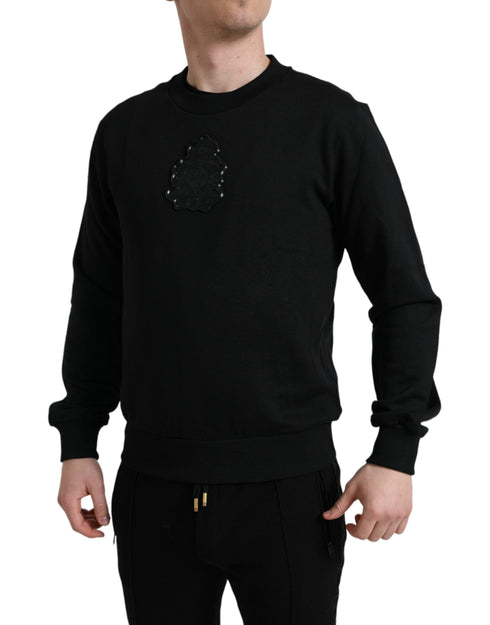 Dolce & Gabbana Black Cotton Round Neck Pullover Logo Sweater