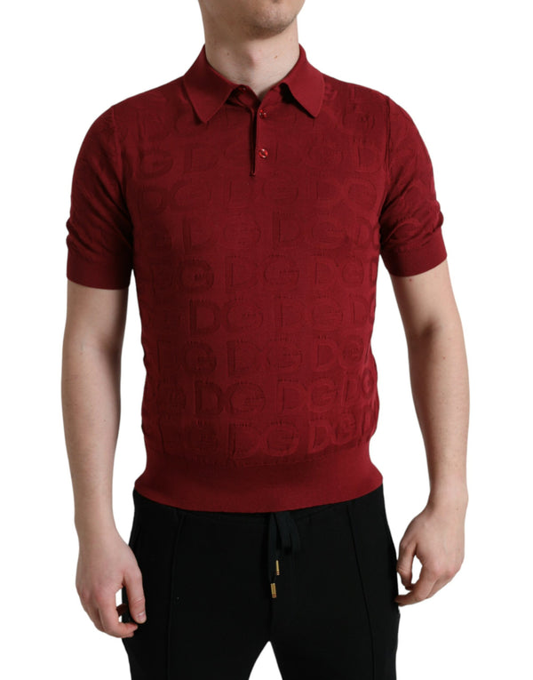 Dolce & Gabbana Maroon Collared Short Sleeve Silk T-shirt
