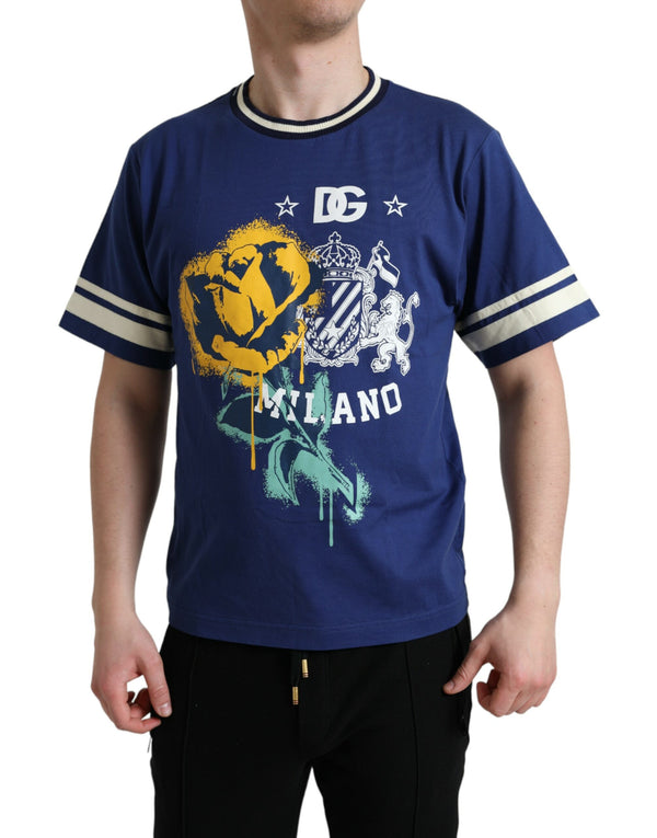 Dolce & Gabbana Blue Cotton DG Milano Crew Neck T-shirt
