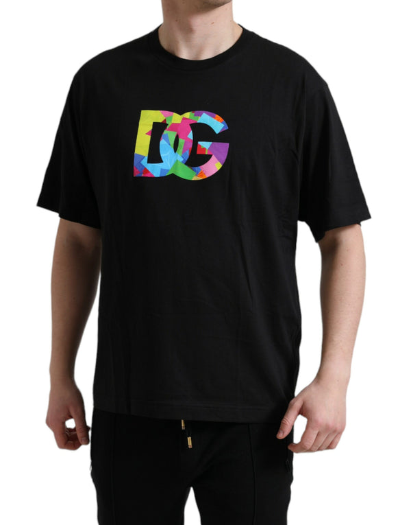 Dolce & Gabbana Black Cotton Logo Print Round Neck T-shirt