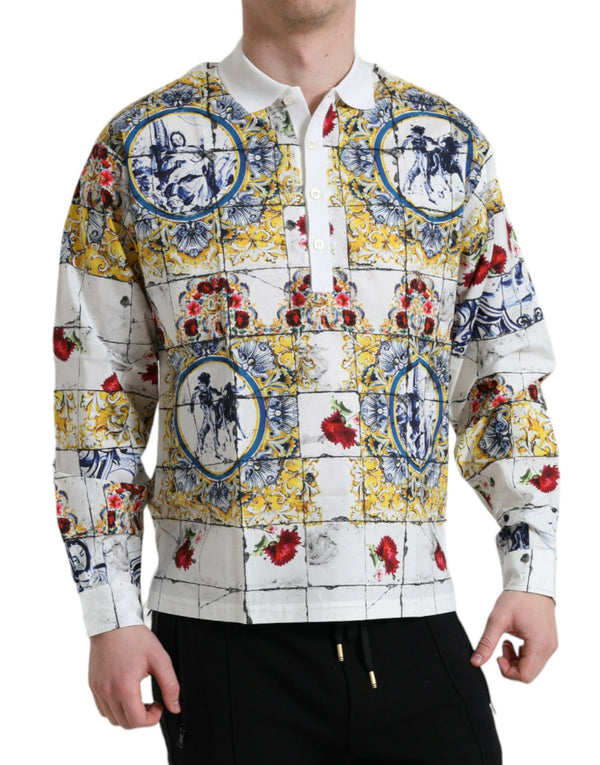 Dolce & Gabbana White Majolica Cotton Collared Polo Shirt