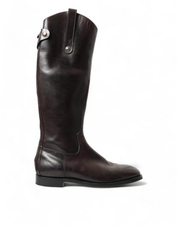 Dolce & Gabbana Brown Leather Knee High Rider Mens Boots Shoes