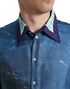 Dolce & Gabbana Blue Ocean Print Silk Collared Button Down Shirt