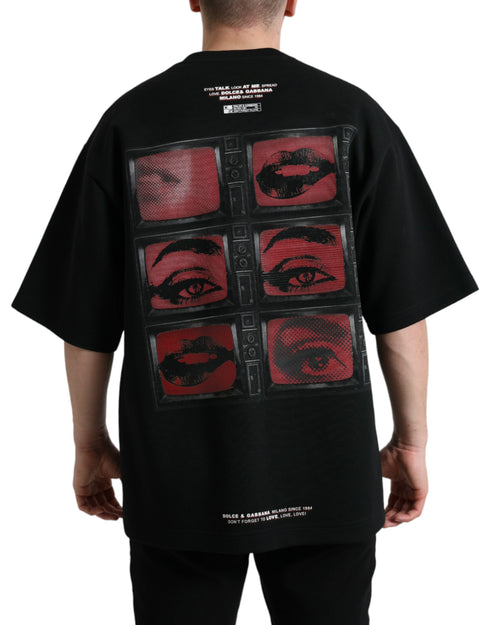 Dolce & Gabbana Black Eyes Print Cotton Round Neck T-shirt