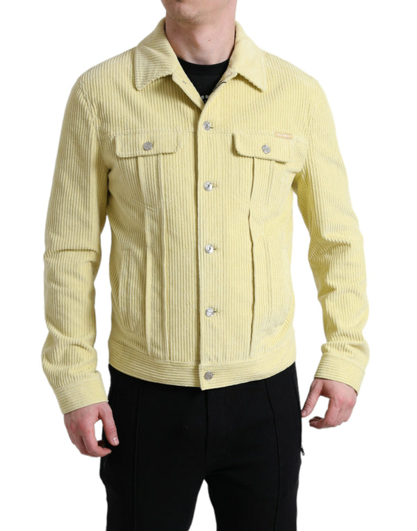 Dolce & Gabbana Yellow Cotton Corduroy Collared Shirt Sweater