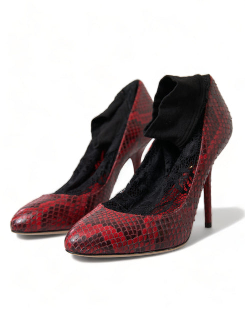 Dolce & Gabbana Red Ayers Leather Lace Socks Pumps Shoes