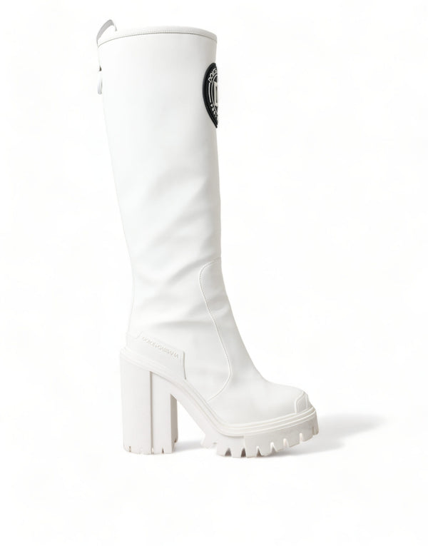 Dolce & Gabbana White Leather Rubber High Boots Shoes