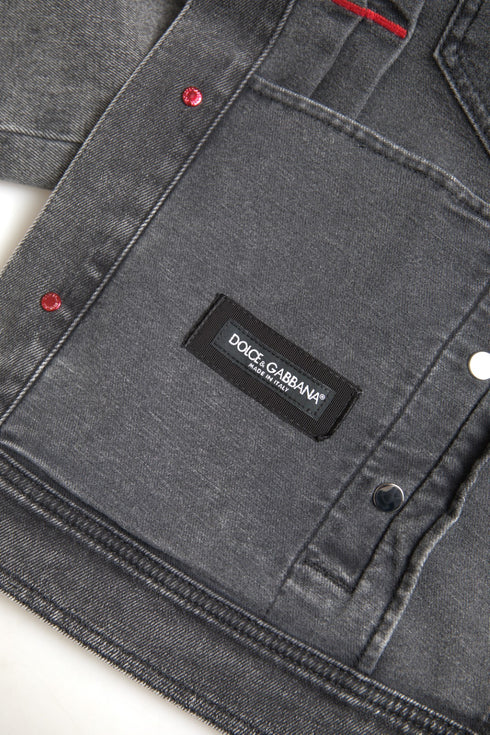 Dolce & Gabbana Gray Washed Cotton Stretch Denim Men Jacket