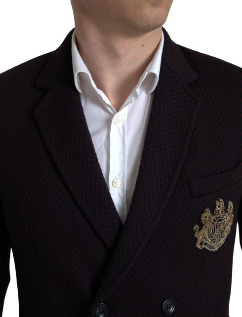 Dolce & Gabbana Purple Logo Embroidery Double Breasted Blazer