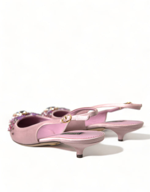 Dolce & Gabbana Pink Crystal Heels Slingback Pumps Shoes