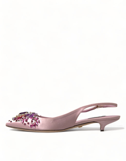 Dolce & Gabbana Pink Crystal Heels Slingback Pumps Shoes