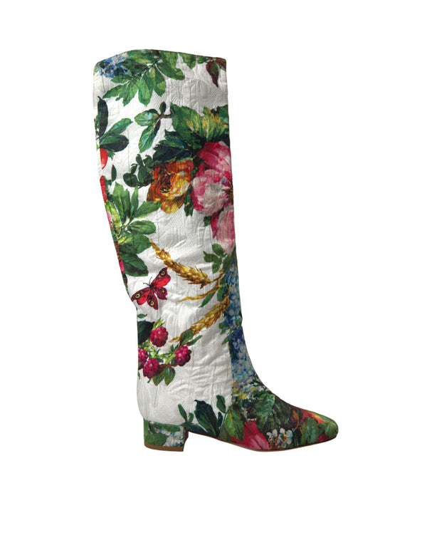 Dolce & Gabbana Multicolor Floral Brocade High Boots Shoes