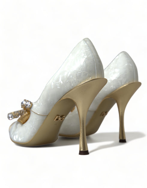 Dolce & Gabbana White Mary Jane Crystal Pearl Pumps Shoes