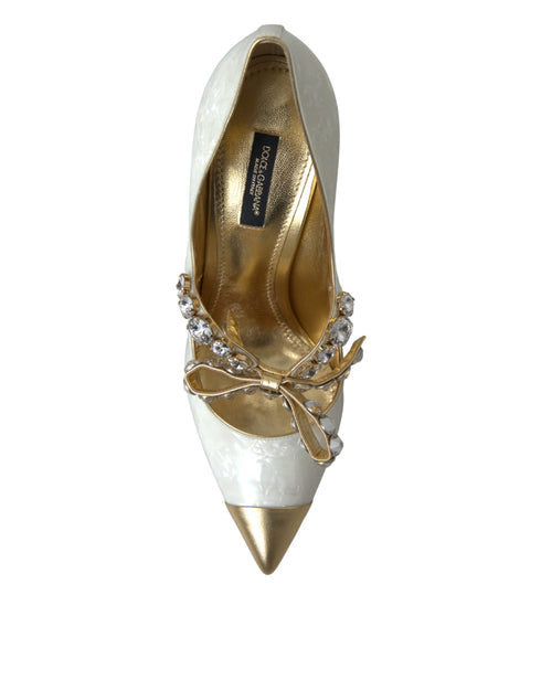 Dolce & Gabbana White Mary Jane Crystal Pearl Pumps Shoes