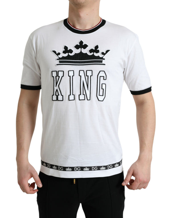 Dolce & Gabbana White Crown King Cotton Crew Neck T-shirt