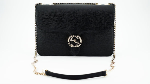 Gucci Black Calf Leather Dollar Shoulder Bag For Women