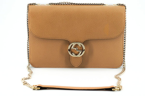 gucci shoulder bag with calf leather in beige