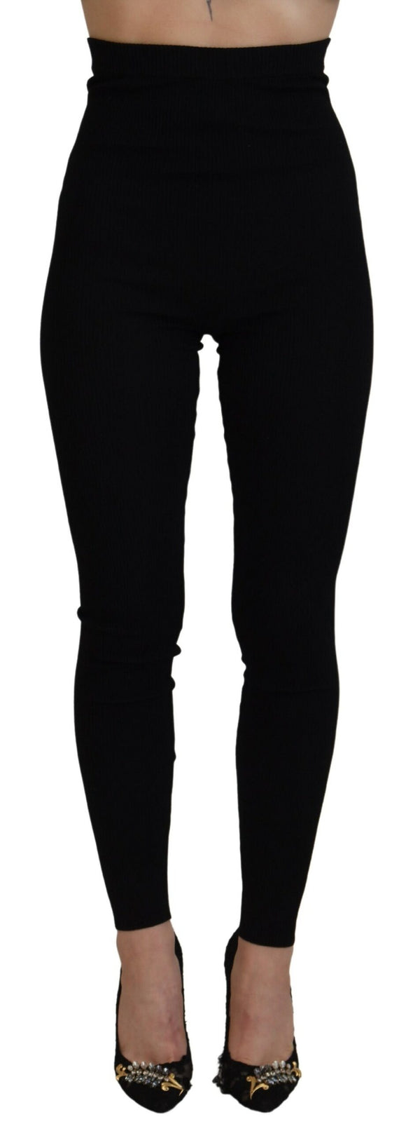 Dolce & Gabbana Black Wool High Waist Leggings Pants