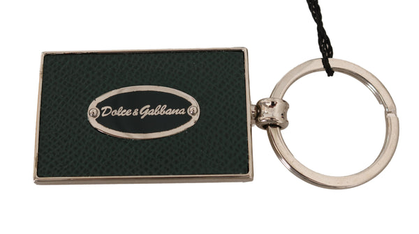 Dolce & Gabbana Green Silver Metal Keyring Logo Leather Keychain