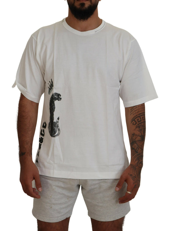 Dolce & Gabbana White Printed Short Sleeves Mens T-shirt