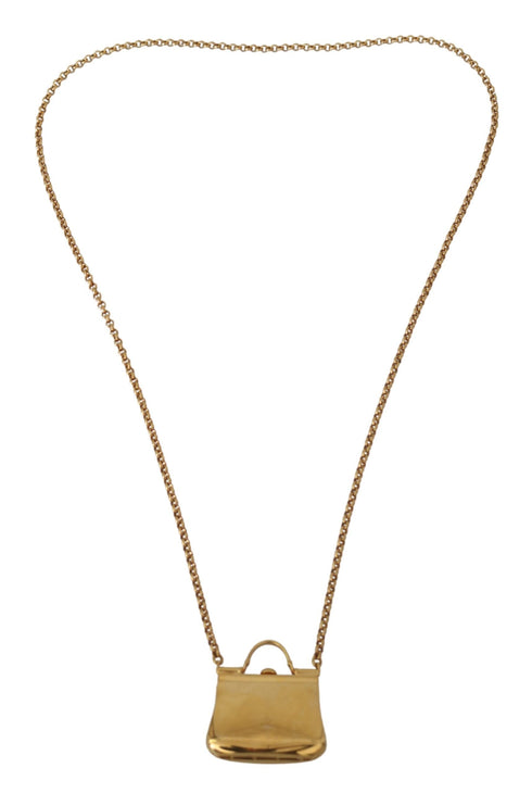 Dolce & Gabbana Bag Sicily Gold Brass Chain Micro Bag Pendant Necklace