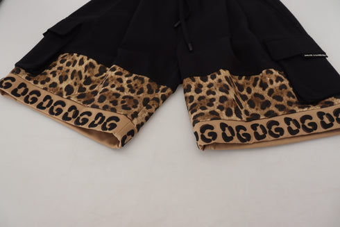 Dolce & Gabbana Black Brown Leopard DGPrint Men Casual Shorts