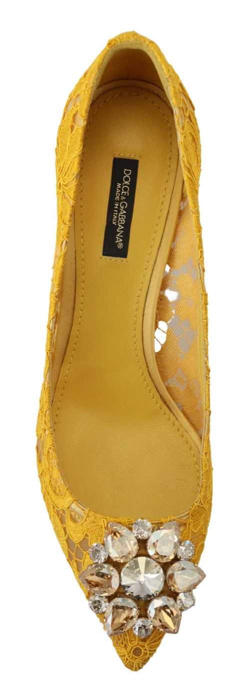 Dolce & Gabbana Yellow Taormina Lace Crystal Heels Pumps Shoes
