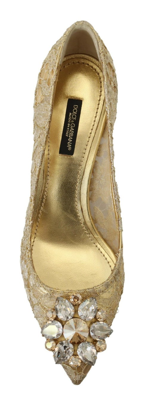 Dolce & Gabbana Gold Taormina Lace Crystal Heels Pumps Shoes
