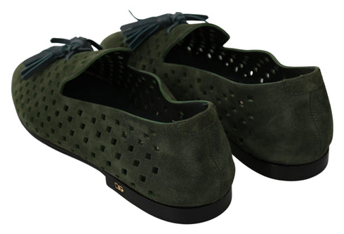Dolce & Gabbana Green Suede Breathable Slippers Loafers Shoes