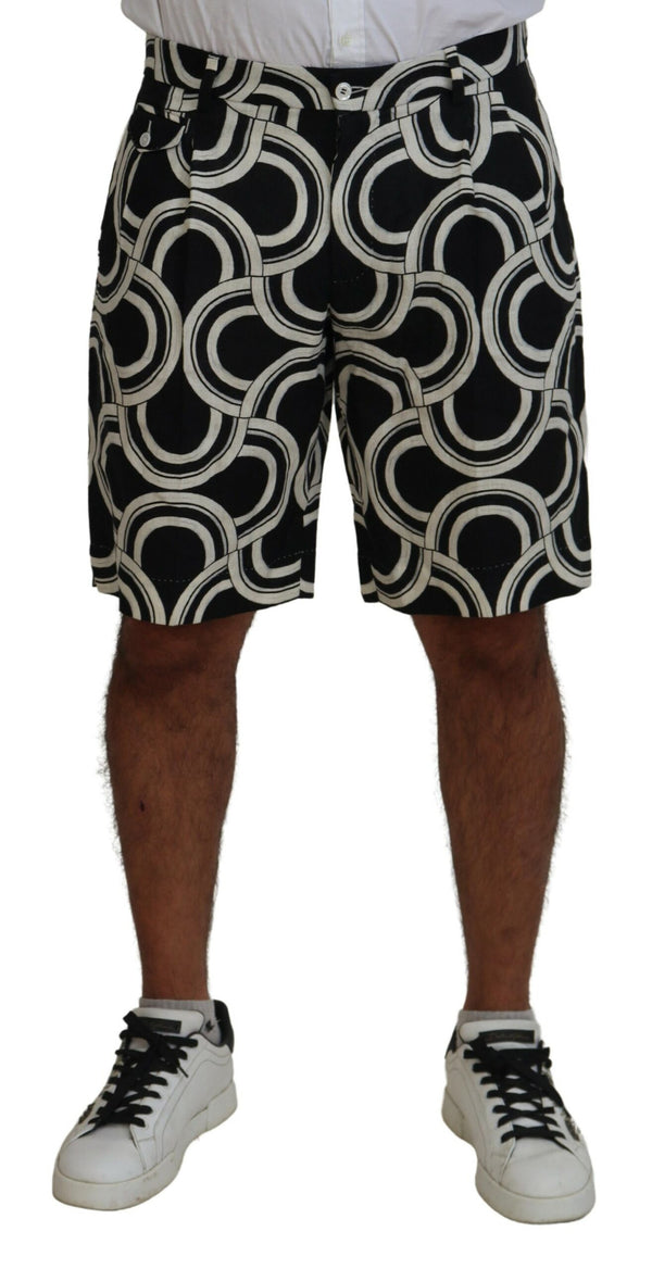 Dolce & Gabbana Black White Patterned Linen Bermuda Shorts