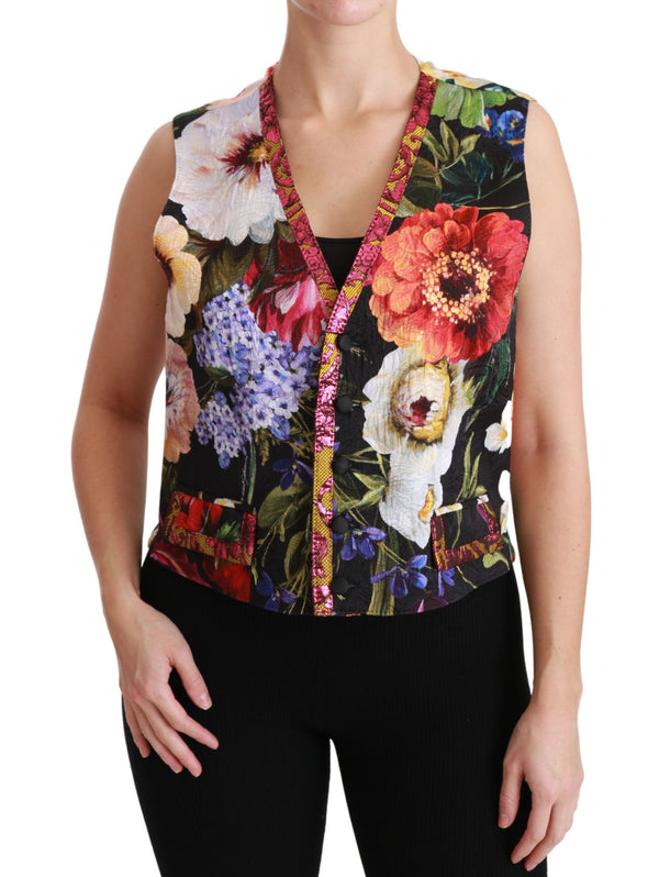 Dolce & Gabbana Multicolor Floral Sleeveless Waistcoat Top Vest