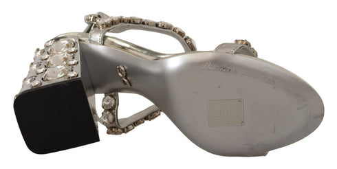 Dolce & Gabbana Silver Crystals Strap Buckle High Heel Sandals