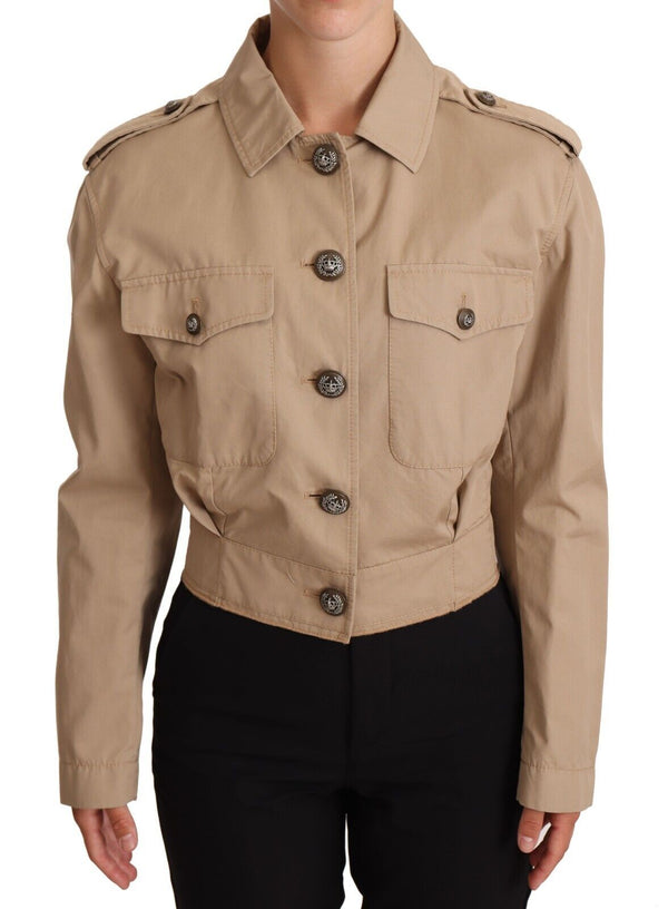 Dolce & Gabbana Beige Cropped Fitted Cotton Coat Jacket