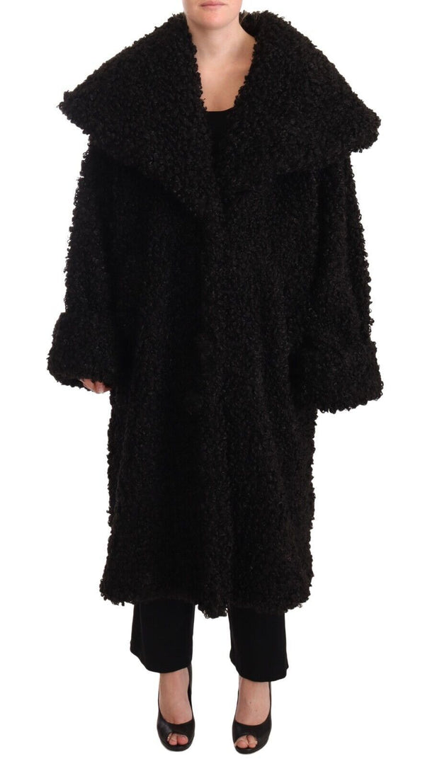 Dolce & Gabbana Black Polyester Fur Trench Coat Jacket
