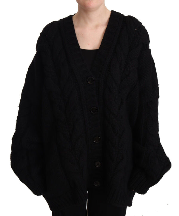 Dolce & Gabbana Black Wool Cashmere Knit Cardigan Sweater