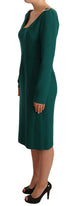 Dolce & Gabbana Green Stretch Crepe Crystal Midi Dress
