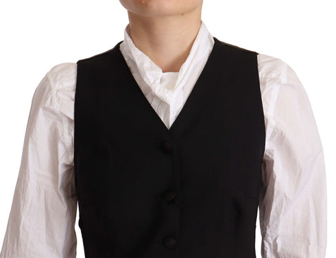 Dolce & Gabbana Black Button Down Sleeveless Vest Viscose Top