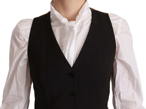 Dolce & Gabbana Black Button Down Sleeveless Vest Polyester Top