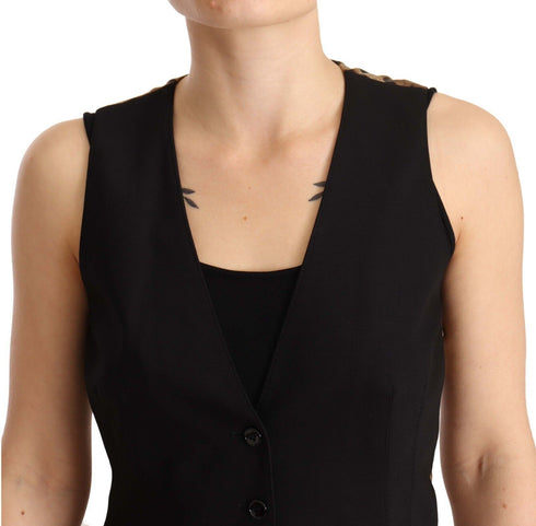 Dolce & Gabbana Black Button Down Sleeveless Vest Wool Top