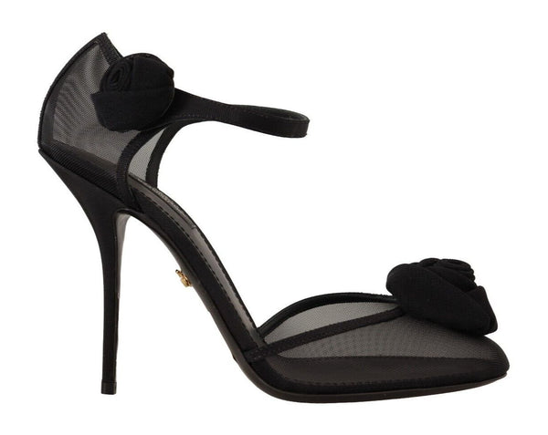 Dolce & Gabbana Black Mesh Ankle Strap High Heels Pumps Shoes