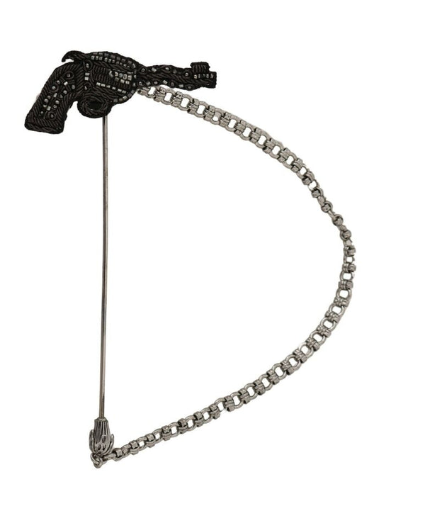Dolce & Gabbana Black Silver Brass Copper Revolver Gun Lapel Pin